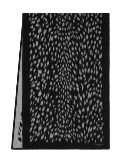 Givenchy Women's Scarf In Wool Jacquard With Animal Print In Black
