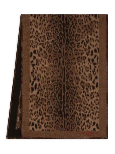 Givenchy Women's Scarf In Wool Jacquard With Leopard Print In Brown