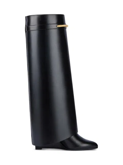 Givenchy Black Sandals With Logo Plaque On The Front And High Wedge Heel In Leather Woman