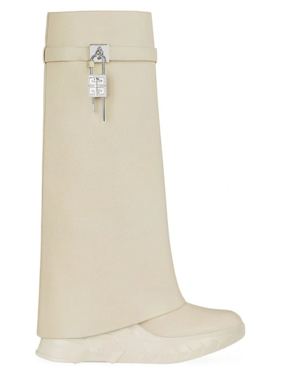 Givenchy Shark Lock Biker Boots In Grained Leather In Beige