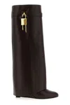 Givenchy Brown Leather Shark Lock Boots In Black