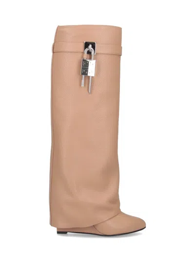 Givenchy Shark Lock Grained Leather Boots In Neutral