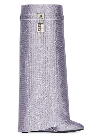 Givenchy Women's Shark Lock Boots Wide Fit In Satin With Strass In Lavender