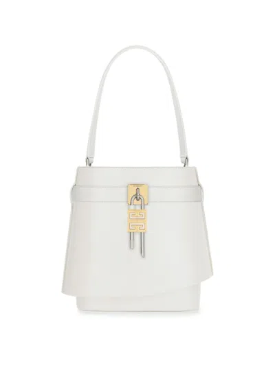 Givenchy Shark Lock Bucket Bag In Box Leather In Ivory
