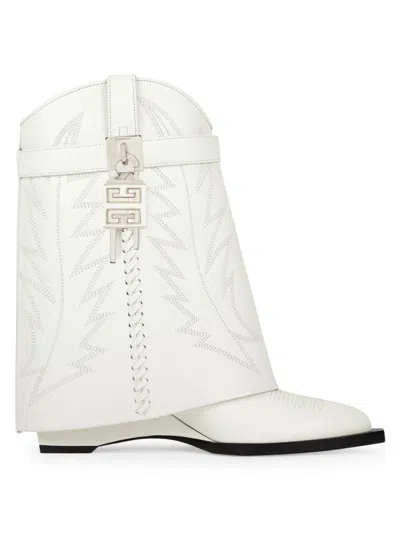 Givenchy Shark Lock Cowboy Ankle Boots In Leather In Ivory