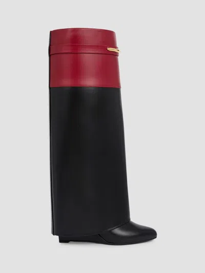 Givenchy Women's Shark Pinch Bicolor Boots In Leather In Black Burgundy