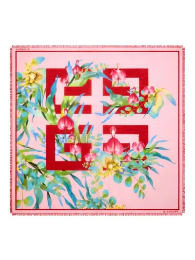 Givenchy Women's Shawl In Cashmere And Silk With 4g Flowers Print In Pink