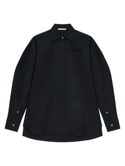 Givenchy Cotton Turned Up-sleeve Cocoon Shirt In Black