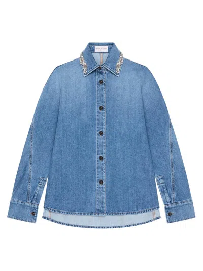 Givenchy Women's Shirt In Washed Denim With Crystals In Blue