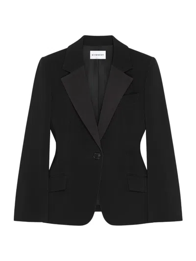 Givenchy Silk-blend Twill-trimmed Textured Wool-blend Blazer In Black