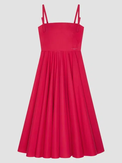 Givenchy Women's Sliced Long Dress In Poplin With Bows In Red