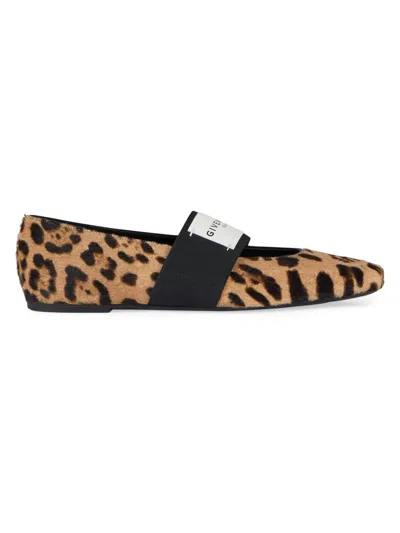 Givenchy Women's Sliced Square Ballerina Flats In Pony Leather With Leopard Pattern In Brown