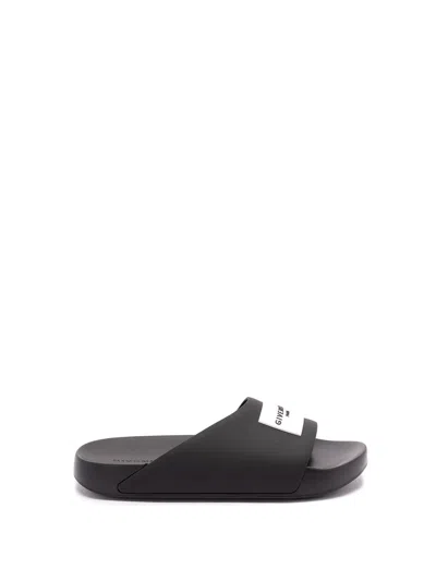 Givenchy Label Flat Mules In Black Rubber Women In Multi