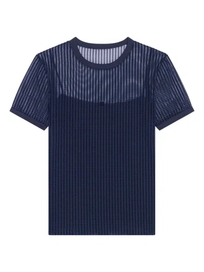 Givenchy Slim Fit Polka Dots T-shirt In Tulle With 4g Detail In Navy