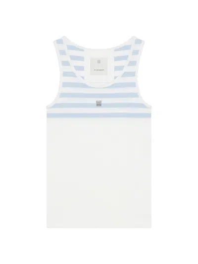Givenchy Women's Slim Fit Striped Tank Top In Cotton And 4g Detail In White Blue