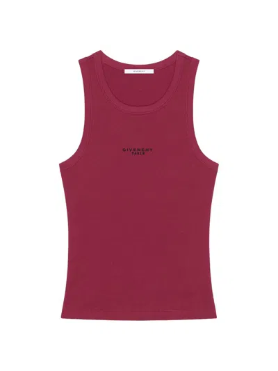 Givenchy Women's Slim Fit Tank Top In Cotton With Paris Print In Burgundy