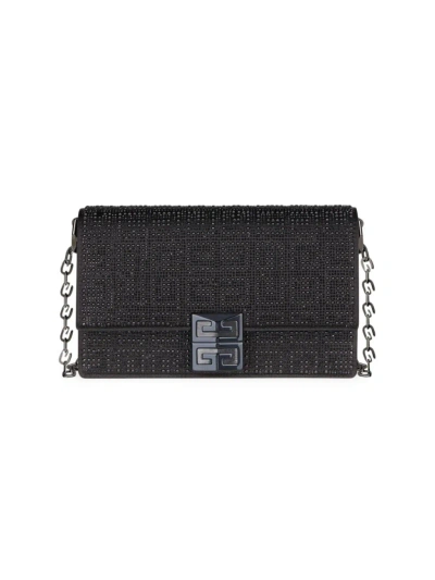 Givenchy Women's Small 4g Crossbody Bag In Satin With 4g Studs, Strass And Chain In Black