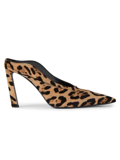 Givenchy Women's Spiky Heeled Mule Sandals In Pony Effect Leather With Leopard Pattern In Brown
