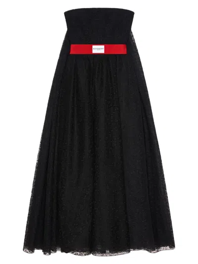 Givenchy Women's Strapless Evening Dress In Lace With Cape In Black