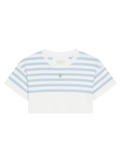 Givenchy Women's Striped Cropped T-shirt In Cotton 4g Detail In White Blue