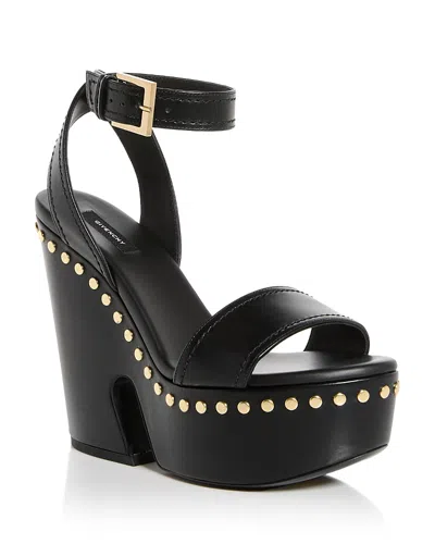 Givenchy Clog Platform Sandals In Leather With Studs Detail In Black