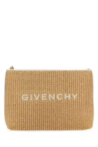 Givenchy Logo Embroidered Raffia Travel Pouch In Natural