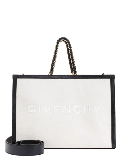 GIVENCHY WOMEN'S TWO-TONE CANVAS AND LEATHER MEDIUM G-TOTE HANDBAG | BB50Z3B21P COLOR 257