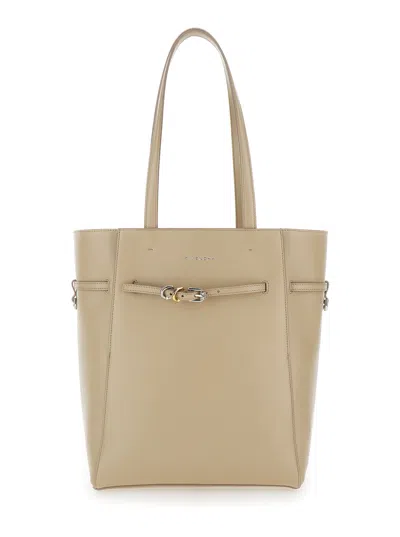 Givenchy Women 'voyou Small' Beige Tote Bag With Embossed Logo In Hammered Leather Woman In White