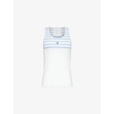 Givenchy Womens White Light Blue 4g Logo-plaque Sleeveless Cotton-jersey T-shirt