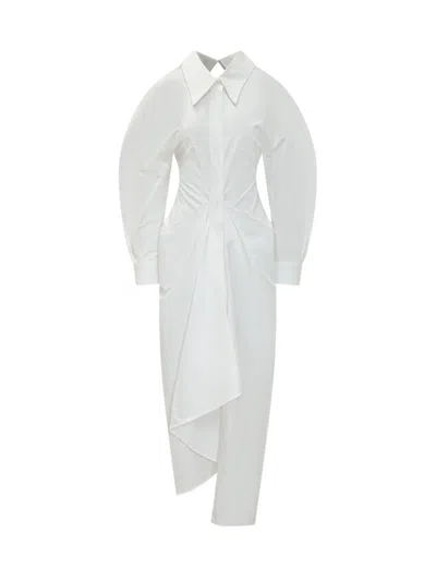 Givenchy White Solid Shirt Collar Maxi Dress
