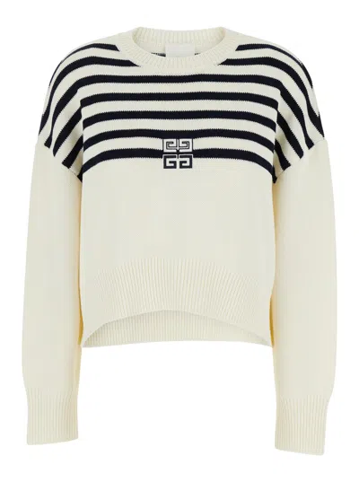 Givenchy Women White Striped Sweater With 4g Logo In Cotton Blend Woman