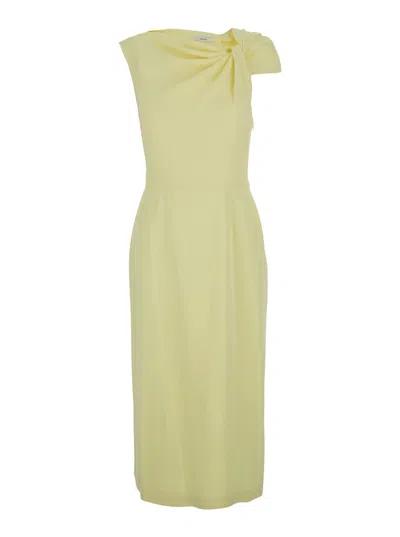 Givenchy Women Yellow Midi Dress With Draped Detail And Rear Single Slit In Viscose Blend Stretch Wo In Multi