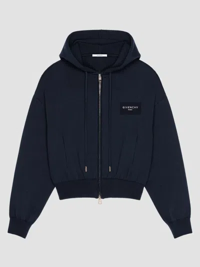 Givenchy Women's Zipped Hoodie In Wool And Cotton With  Paris In Blue