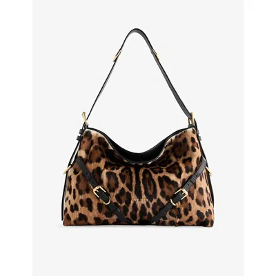 Givenchy Womens Black Beige Voyou Medium Pony-hair Effect Leather Bag In Brown