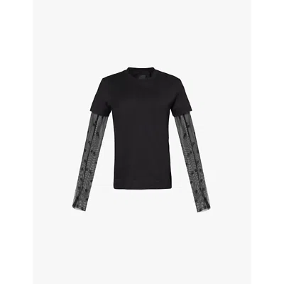 Givenchy Womens Black Brand-embroidered Mesh-sleeve Cotton-jersey T-shirt In Multicolor
