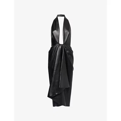 Givenchy Womens Black Draped Backless Leather Midi Dress