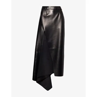 Givenchy Womens Black Draped-split Leather Midi Skirt