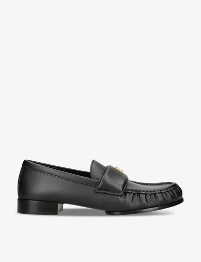 GIVENCHY WOMENS BLACK LOGO-PLAQUE LEATHER LOAFERS