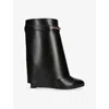 Givenchy Women Black Ankle Boots With Wedge Heels And Logo Plaque On The Side In Leather Woman In Black