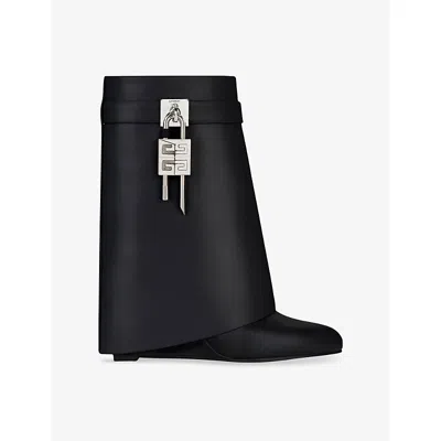 GIVENCHY WOMENS SHARK LOCK LEATHER HEELED ANKLE BOOTS BLACK EUR 38.5 / 5.5 UK