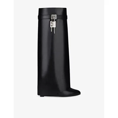 GIVENCHY WOMENS GIVENCHY SHARK LOCK LEATHER HEELED BOOTS