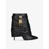 Givenchy Womens Black Shark Lock Stiletto Srunched Low Leather Heeled Ankle Boots Eur 37.5 / 4.5 Uk In Black