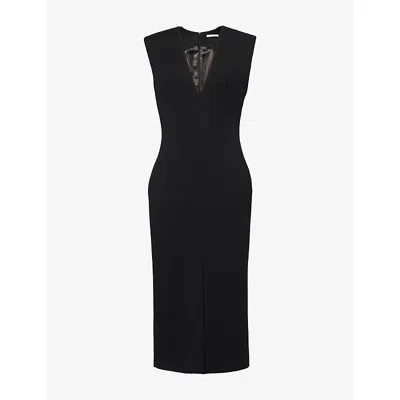 Givenchy Womens Black Structured Sleeveless Stretch-wool Blend Midi Dress