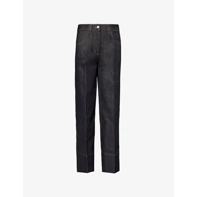 Givenchy Womens Brand-embroidery Two-slip-pockets Straight-leg High-rise Denim Jeans Dark Blue