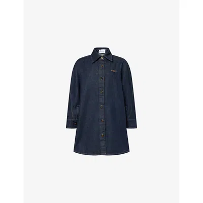 Givenchy Womens Dark Blue Logo-embroidered Longline Denim Overshirt