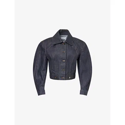Givenchy Womens Dark Blue Reversed Cocoon-shape Denim Jacket
