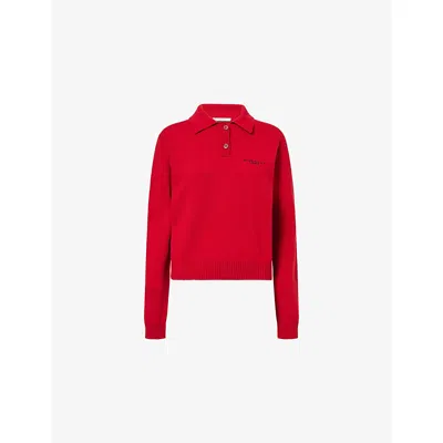 Givenchy Womens Deep Red Logo-embroidered Wool And Cashmere-blend Polo Jumper