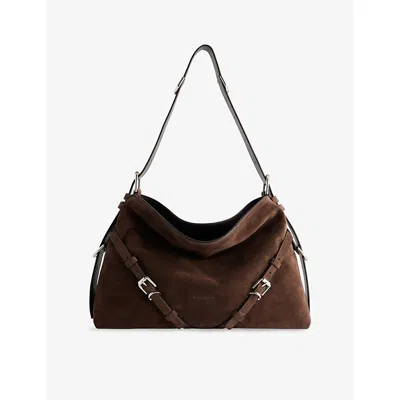 Givenchy Womens Ebony Brown Silver Voyou Medium Suede Shoulder Bag