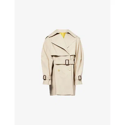 GIVENCHY WOMENS BEIGE MUSTARD BELTED NOTCH-LAPELS COTTON TRENCH COAT