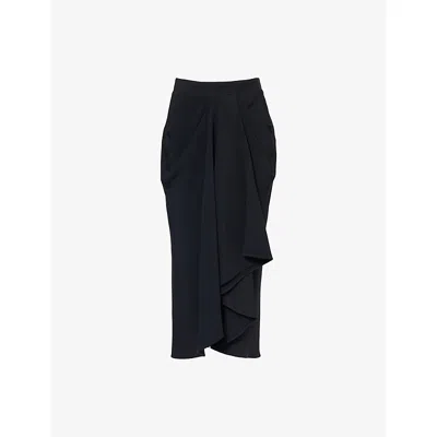 Givenchy Womens  Cady Draped Crepe Midi Skirt In Black